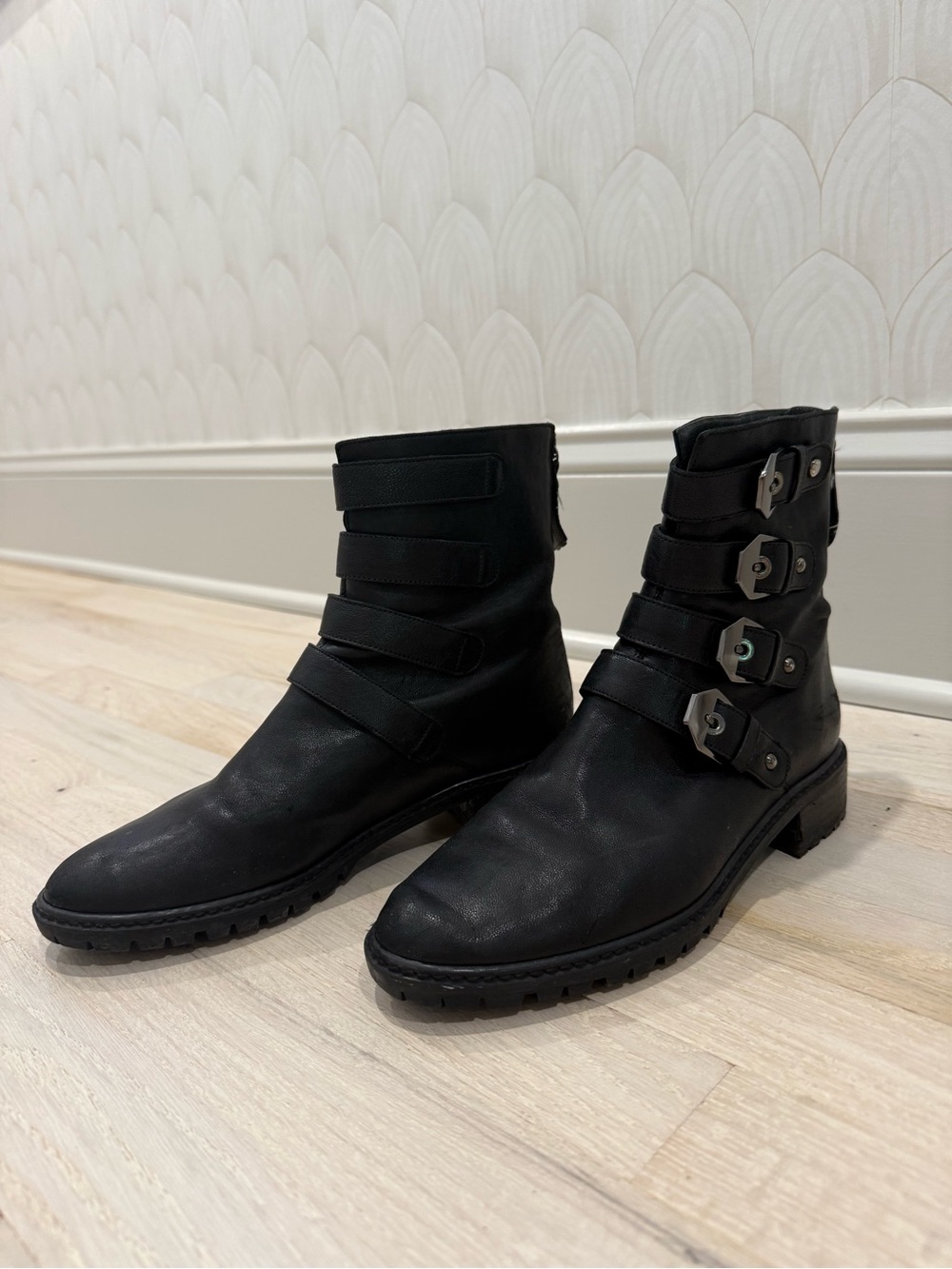 Stuart Weitzman Women’s Moto Buckle Strap Leather Boots